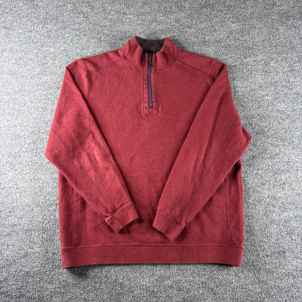 Tommy Bahama Sweater Mens XL? Red Long Sleeve 1/4 Zip‎ Logo Pullover Casual